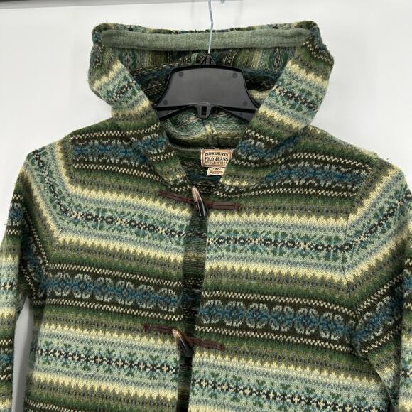 VTG Women's Green Polo Ralph Lauren Lambswool Fair Isle Long Cardigan Sweater~ M - Picture 2 of 7